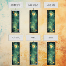 Load image into Gallery viewer, Enchanting Fireflies Illuminating Nighttime Forest Scene Under Full Moon Tall Framed Canvas Print Adding Magical Touch