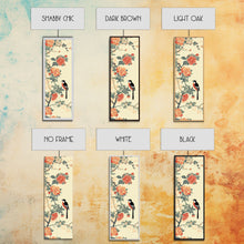 Load image into Gallery viewer, Bird Among Camellia Flowers On Light Background Skinny Art Ukiyo-e Wood Block Print Framed Canvas Print