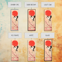 Load image into Gallery viewer, Elegant Crane Bird In Mid-flight Against Bold Red Sun Ukiyo-e Tall Skinny Wood Block Framed Canvas Print Japanese Style Art