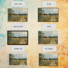 Load image into Gallery viewer, Blue Bonnets and Country Roads, Texas Art, Framed Canvas Print, Wood Frame Art, Metal Art, Metal Wall Art, Primitive Home Decor