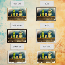 Load image into Gallery viewer, Funny Pickles In A Bar, Watercolor Painting Print, Framed Wall Art, Funny Decor, Kitsch Art, Framed Canvas Pickle Art