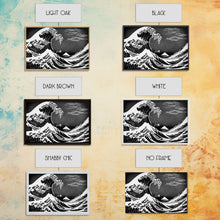 Load image into Gallery viewer, Black and White Wave Canvas Print, Hokusai Inspired Wall Art, Woodblock Print Style, Wall Art, Vintage Style Wall Art