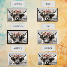 Load image into Gallery viewer, Cute Framed Canvas Wall Art, Cute Cow Wearing Flowers, Farmhouse Decor, Farmhouse Wall At, Extra Large Boho Decor, Minimalist Modern Art