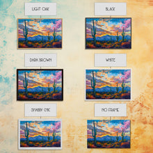 Carregar imagem no visualizador da galeria, Cactus Under A Beautiful Sunset, Pop Art Style, Mid Century Modern Framed Canvas Print or Metal Art, Desert Scene Wall Art, Abstract Desert