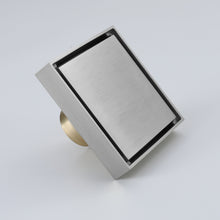 Carregar imagem no visualizador da galeria, Brushed Nickel brass floor drain 4x4inch