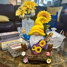 Load image into Gallery viewer, Bloom with Joy Sunflower Gnome 10" Garden Statue Figurine with Guitar, Spring and Summer Home Decoration