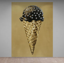 Load image into Gallery viewer, Glamour Room Decor. Gold Ice Cream Cone and Diamonds Wallpaper Mural. #6826