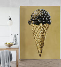 Load image into Gallery viewer, Glamour Room Decor. Gold Ice Cream Cone and Diamonds Wallpaper Mural. #6826