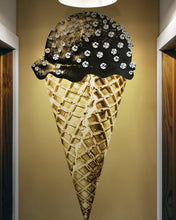Load image into Gallery viewer, Glamour Room Decor. Gold Ice Cream Cone and Diamonds Wallpaper Mural. #6826