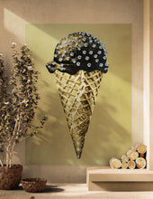 Load image into Gallery viewer, Glamour Room Decor. Gold Ice Cream Cone and Diamonds Wallpaper Mural. #6826