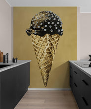 Load image into Gallery viewer, Glamour Room Decor. Gold Ice Cream Cone and Diamonds Wallpaper Mural. #6826