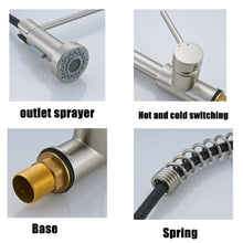Carregar imagem no visualizador da galeria, Brushed Nickel Pull Out Spray Spring Kitchen Sink Tap Single Lever Mixer Faucet