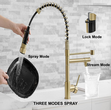 Cargar imagen en el visor de la galería, VIDEC KW-21CG Smart Kitchen Faucet, 3 Modes Pull Down Sprayer, Smart LED for Water Temperature Control, Ceramic Valve, 360-Degree Rotation, 1 or 3 Hole Deck Plate. ( Champagne Gold).