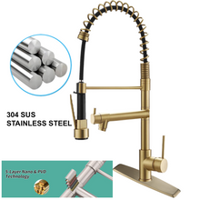 Cargar imagen en el visor de la galería, VIDEC KW-21CG Smart Kitchen Faucet, 3 Modes Pull Down Sprayer, Smart LED for Water Temperature Control, Ceramic Valve, 360-Degree Rotation, 1 or 3 Hole Deck Plate. ( Champagne Gold).