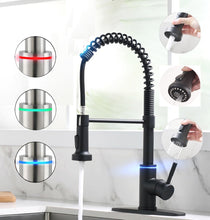 Cargar imagen en el visor de la galería, VIDEC KW-56R Smart Kitchen Faucet, 3 Modes Pull Down Sprayer, Smart LED For Water Temperature Control, Ceramic Valve, 360-Degree Rotation, 1 or 3 Hole Deck Plate.
