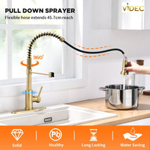 Cargar imagen en el visor de la galería, VIDEC KW-66J Smart Touch On Kitchen Faucet, 3 Modes Pull Down Sprayer, Smart Touch Sensor Activated, LED Temperature Control, Auto ON/Off, Ceramic Valve, 360-Degree Rotation, 1 or 3 Hole Deck Plate.