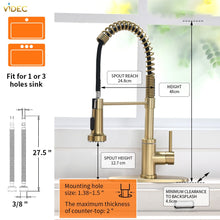 Cargar imagen en el visor de la galería, VIDEC KW-66J Smart Touch On Kitchen Faucet, 3 Modes Pull Down Sprayer, Smart Touch Sensor Activated, LED Temperature Control, Auto ON/Off, Ceramic Valve, 360-Degree Rotation, 1 or 3 Hole Deck Plate.