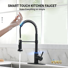 Cargar imagen en el visor de la galería, VIDEC KW-66R Smart Touch On Kitchen Faucet, 3 Modes Pull Down Sprayer, Smart Touch Sensor Activated, LED Temperature Control, Hands-Free Auto ON/Off, Ceramic Valve, 360-Degree Rotation, 1 or 3 Hole Deck Plate.