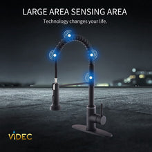 Cargar imagen en el visor de la galería, VIDEC KW-66R Smart Touch On Kitchen Faucet, 3 Modes Pull Down Sprayer, Smart Touch Sensor Activated, LED Temperature Control, Hands-Free Auto ON/Off, Ceramic Valve, 360-Degree Rotation, 1 or 3 Hole Deck Plate.