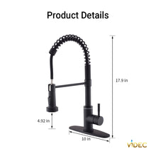 Cargar imagen en el visor de la galería, VIDEC KW-79R Smart Touch-less Kitchen Faucet, 3 Modes Pull Down Sprayer, Smart Motion Sensor Activated, LED Temperature Control, Auto ON/Off, Ceramic Valve, 360-Degree Rotation,1 or 3 Hole Deck Plate.