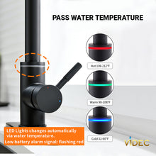 Cargar imagen en el visor de la galería, VIDEC KW-68R Smart Kitchen Faucet, 3 Modes Pull Down Sprayer, Smart LED For Water Temperature Control, Ceramic Valve, 360-Degree Rotation, 1 or 3 Hole Deck Plate.