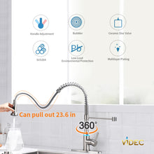 Cargar imagen en el visor de la galería, VIDEC KW-66SN Smart Touch On Kitchen Faucet, 3 Modes Pull Down Sprayer, Smart Touch Sensor Activated, LED Temperature Control, Auto ON/Off, Ceramic Valve, 360-Degree Rotation, 1 or 3 Hole Deck Plate.