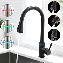 Cargar imagen en el visor de la galería, VIDEC KW-68R Smart Kitchen Faucet, 3 Modes Pull Down Sprayer, Smart LED For Water Temperature Control, Ceramic Valve, 360-Degree Rotation, 1 or 3 Hole Deck Plate.