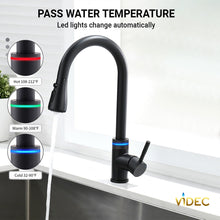 Cargar imagen en el visor de la galería, VIDEC KW-70R Smart Touch On Kitchen Faucet, 3 Modes Pull Down Sprayer, Smart Touch Sensor Activated, LED Temperature Control, Hands-Free Auto ON/OFF, Ceramic Valve, 360-Degree Rotation, 1 or 3 hole deck Plate.