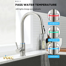 Cargar imagen en el visor de la galería, VIDEC KW-70SN Smart Touch On Kitchen Faucet, 3 Modes Pull Down Sprayer, Smart Touch Sensor Activated, LED Temperature Control, Auto ON/Off, Ceramic Valve, 360-Degree Rotation, 1 or 3 Hole Deck Plate.