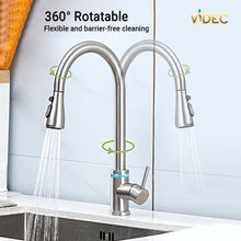 Cargar imagen en el visor de la galería, VIDEC KW-68SN Smart Kitchen Faucet, 3 Modes Pull Down Sprayer, Smart LED For Water Temperature Control, Ceramic Valve, 360-Degree Rotation, 1 or 3 Hole Deck Plate.