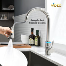 Cargar imagen en el visor de la galería, VIDEC KW-70SN Smart Touch On Kitchen Faucet, 3 Modes Pull Down Sprayer, Smart Touch Sensor Activated, LED Temperature Control, Auto ON/Off, Ceramic Valve, 360-Degree Rotation, 1 or 3 Hole Deck Plate.