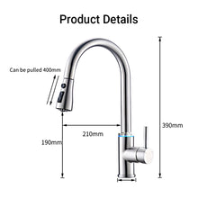 Cargar imagen en el visor de la galería, VIDEC KW-70SN Smart Touch On Kitchen Faucet, 3 Modes Pull Down Sprayer, Smart Touch Sensor Activated, LED Temperature Control, Auto ON/Off, Ceramic Valve, 360-Degree Rotation, 1 or 3 Hole Deck Plate.