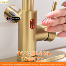 Cargar imagen en el visor de la galería, VIDEC KW-79J Smart Touch-less Kitchen Faucet, 3 Modes Pull Down Sprayer, Smart Motion Sensor Activated, LED Temperature Control, Auto ON/Off, Ceramic Valve, 360-Degree Rotation, 1 or 3 Hole Deck Plate.