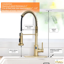 Cargar imagen en el visor de la galería, VIDEC KW-79J Smart Touch-less Kitchen Faucet, 3 Modes Pull Down Sprayer, Smart Motion Sensor Activated, LED Temperature Control, Auto ON/Off, Ceramic Valve, 360-Degree Rotation, 1 or 3 Hole Deck Plate.