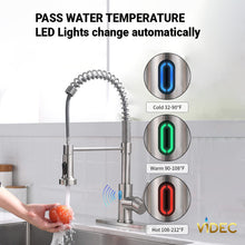 Cargar imagen en el visor de la galería, VIDEC KW-79SN Smart Touchless Kitchen Faucet, 3 Modes Pull Down Sprayer, Smart Motion Sensor Activated, LED Temperature Control, Auto ON/Off, Ceramic Valve, 360-Degree Rotation, 1 or 3 Hole Deck Plate.