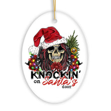 Carregar imagem no visualizador da galeria, Knockin on Santa’s Door Gritty Rock Style Christmas Ornament, Rebellious Gunslinger Skull and Roses