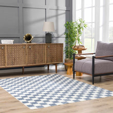 Carregar imagem no visualizador da galeria, Brone Blue Checkered Washable Rug