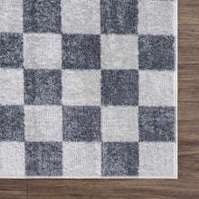 Carregar imagem no visualizador da galeria, Alie Blue Gray Checkered Washable Rug