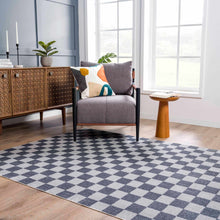 Carregar imagem no visualizador da galeria, Alie Blue Gray Checkered Washable Rug