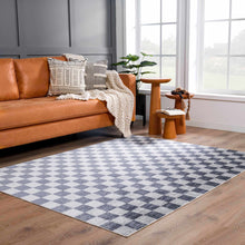 Carregar imagem no visualizador da galeria, Alie Blue Gray Checkered Washable Rug