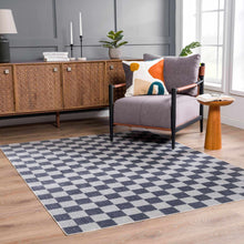 Carregar imagem no visualizador da galeria, Alie Blue Gray Checkered Washable Rug