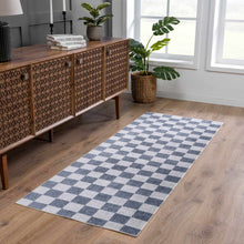 Carregar imagem no visualizador da galeria, Alie Blue Gray Checkered Washable Rug
