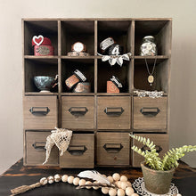 Carregar imagem no visualizador da galeria, Vintage Inspired Library Card Cubby Cabinet with Drawers