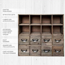 Carregar imagem no visualizador da galeria, Vintage Inspired Library Card Cubby Cabinet with Drawers