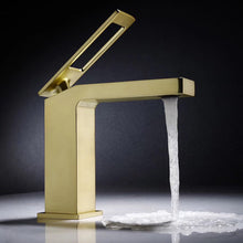 Load image into Gallery viewer, Brushed Gold Bathroom Sink Faucet single handle with pop up overflow brass drain