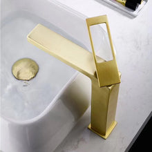 Load image into Gallery viewer, Brushed Gold Bathroom Sink Faucet single handle with pop up overflow brass drain