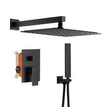 Cargar imagen en el visor de la galería, Oil Rubbered Bronze 12-Inch Wall-Mounted Rainfall Shower Faucet System with LED Option, Hand Shower Included