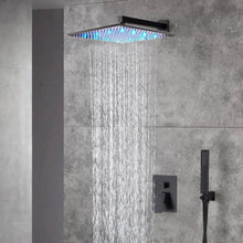 Cargar imagen en el visor de la galería, Oil Rubbered Bronze 12-Inch Wall-Mounted Rainfall Shower Faucet System with LED Option, Hand Shower Included