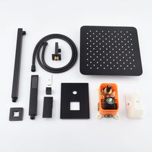 Cargar imagen en el visor de la galería, Oil Rubbered Bronze 12-Inch Wall-Mounted Rainfall Shower Faucet System with LED Option, Hand Shower Included