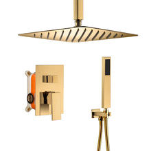 Cargar imagen en el visor de la galería, 12 Inch or 20 inch Ceiling mounted Polished Gold Shower System Rough-in Valve Body and Trim